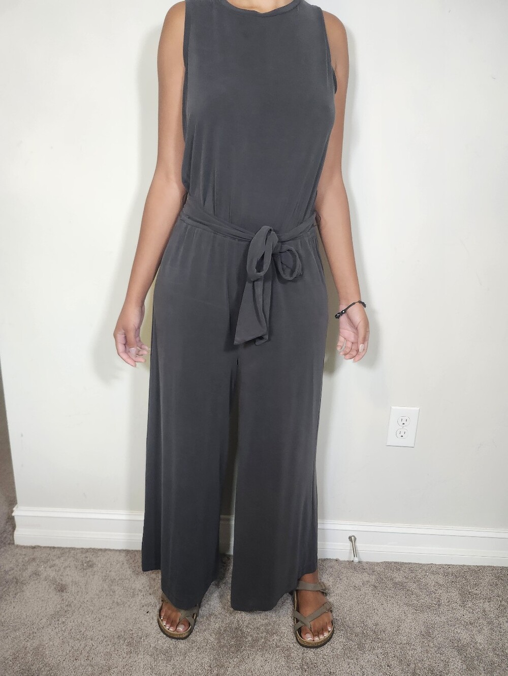 Banana Republic Charcoal Gray Sleeveless Crop Wide-Leg Sash Belt Jumpsuit S 6